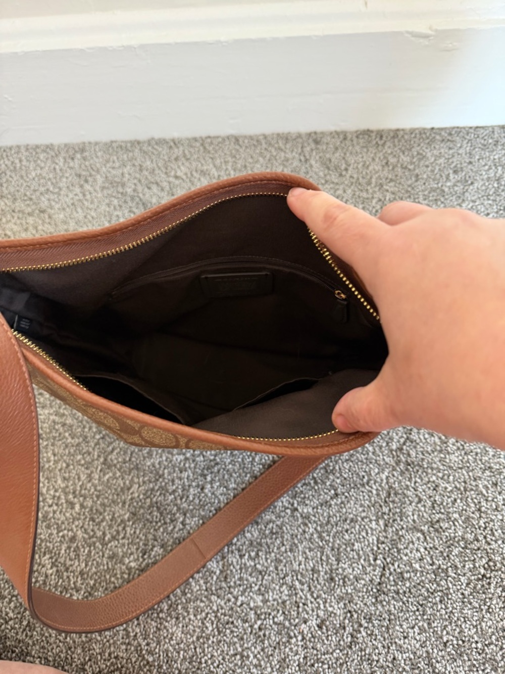 Coach Brown Signature Canvas Crossbody with Tan Leather Trim - Picture 3 of 4